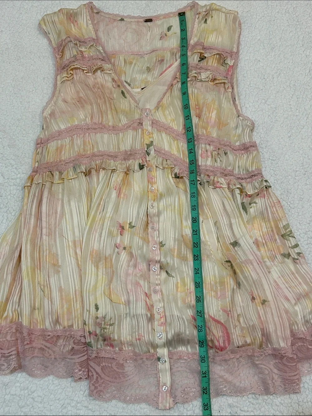 Free People Spring Fling Mini Dress in Tea Combo sz Small Yellow Pink Lace - Picture 16 of 16